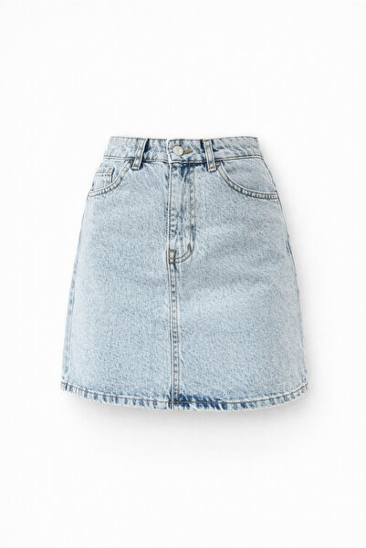 moda poni Women's Blue High Waist Denim Skirt