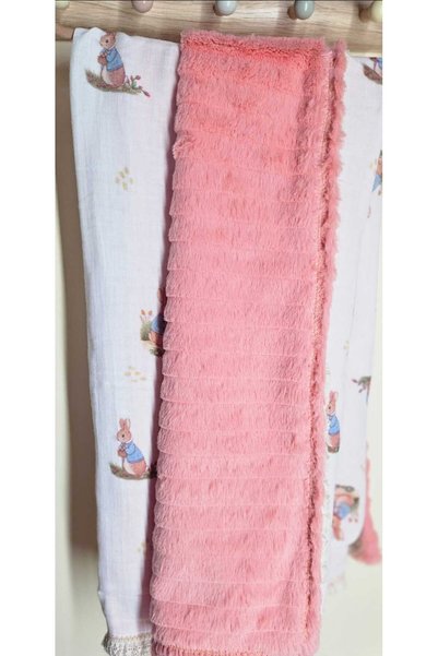 Leylace New Model Rabbit Patterned Muslin and Plush Fabric Baby Girl Blanket Si