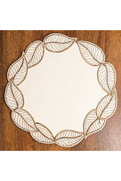 Diva Home Deri Yaprak 🍁 Nakışlı 6 Kişilik Supla Amerikan Servis 33x33 cm
