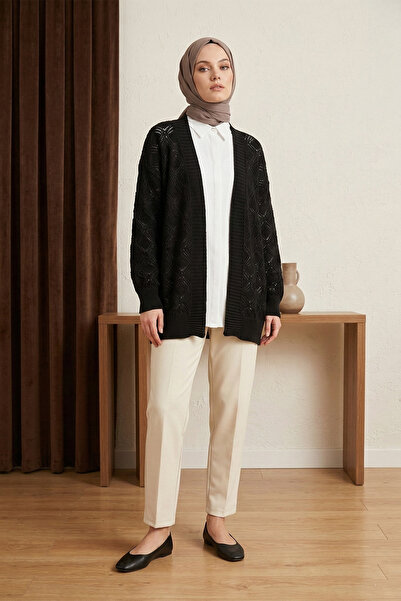 MODAQU Patterned Knitted Sweater Cardigan -Black