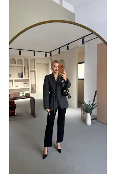 QİMYA BUTİK 4S Women Women's Collar Inside and Cuff D Lace Detailed Rope Belt...