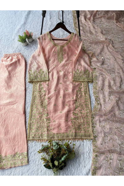 MYSMAR Pink Top Bottom & Dupatta - FFT6887 | Pink