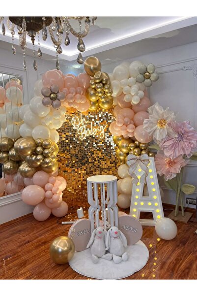 Kalisan 190 adet pembe krem gold balon