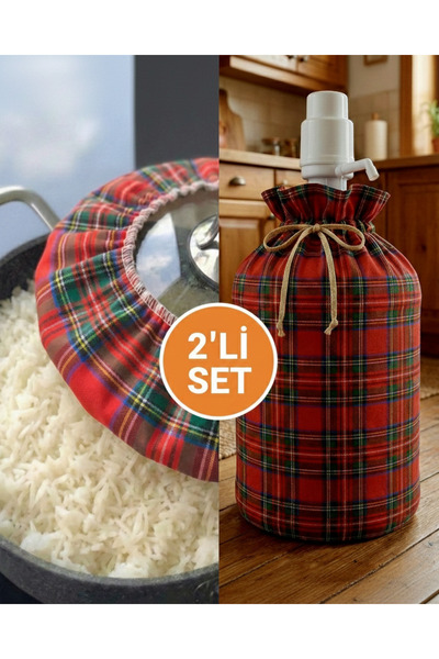 MiniStand Scottish D Patterned 2-Piece Kitchen Set - Bottle Cover & Rice Cook...