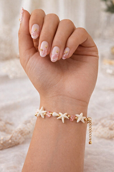 Vinlora Design Gül Kuvars Doğal Taş Deniz Yıldızı & Deniz Kabuklu Bileklik – ...