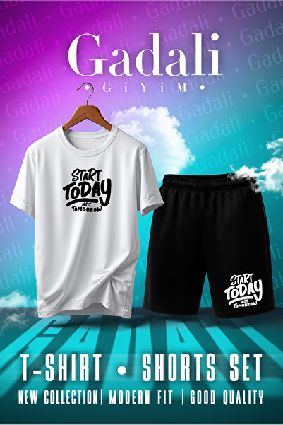 Gadali Unisex Start Today Not Tomorrow Text Printed Shorts T-Shirt Set