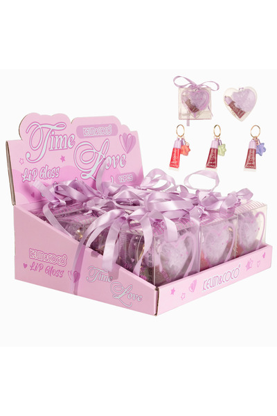 kevin coco بوكس قلوسات تايم لوف البنفسجي: طقم 12 حبة ملمع شفاه قلب لتوزيعات ا...