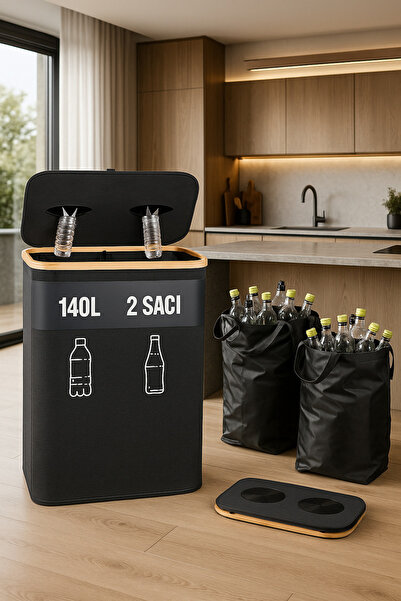 Jaskus Geantă de colectare pentru deșeuri reciclabile, geantă de 140 l cu 2 p...