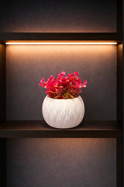 Çiçek Beyaz modern dekoratif saksı ve yapay pembe okaliptüs