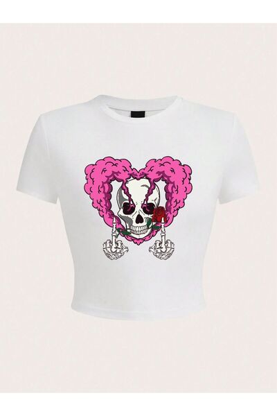 NOISSEY Vintage ροζ σχέδιο κρανίου με στάμπα, καλοκαιρινό μπλουζάκι μόδας για...