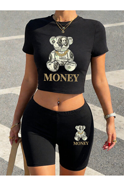 NOISSEY Σέξι Super Rich Cartoon Bear με τύπωμα Babby TeeT-Shirt Σορτς Γυναικε...