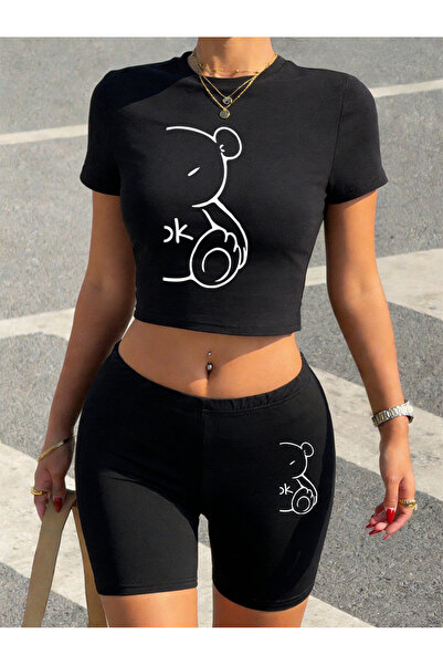 NOISSEY Sexy Bear cu imprimeu Babby Tee tricou Pantaloni scurți pentru femei ...