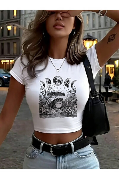 NOISSEY Frog Mushroom Moon Witch cu imprimeu Tricou Babby pentru femei Tricou...