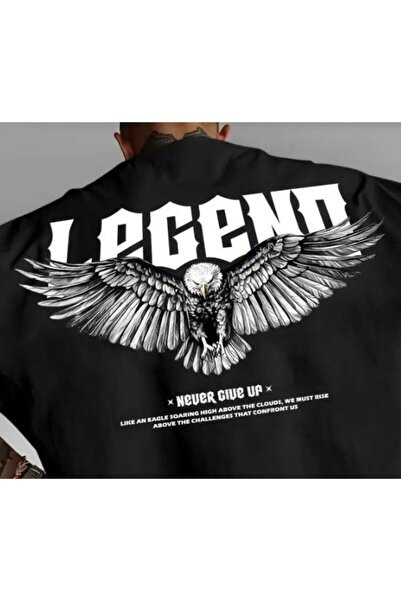 LELVANİ Mens Legona Eagle Printed Black Tshirt