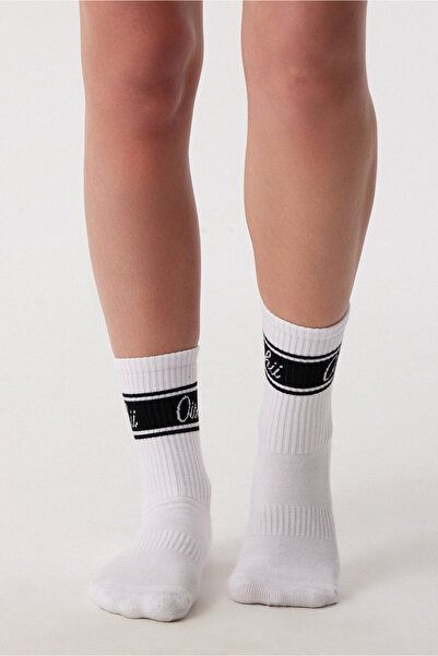 Oishii Rei Spor Socks Black Handwritten Pattern