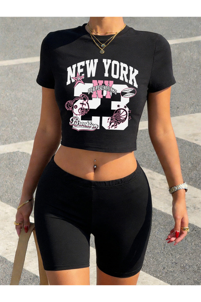 NOISSEY Sexy New York 23 Creative Prints Crop Tops Pantaloni scurți Femei Set...