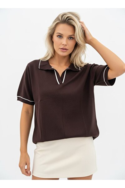 Noi Belis oversized Μπλούζα πλεκτή με μαλακή υφή και λαιμόκοψη πόλο με κοντά ...