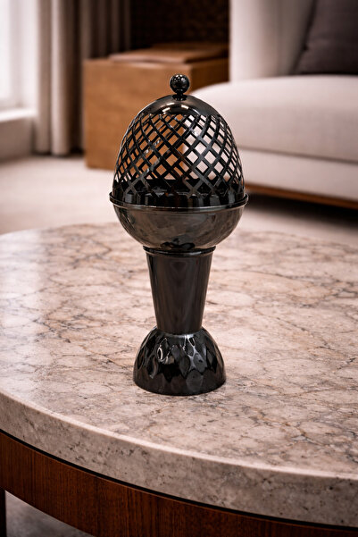 Generic (Unbranded) مبخرة مودرن ملكية - أسود كروم لامع بتصميم هندسي