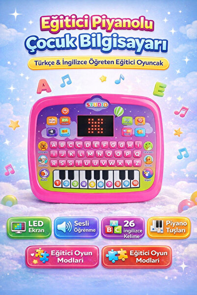 TRENDZONE LED Ekranlı Eğitici Piyanolu Çocuk Bilgisayarı Türkçe İngilizce Öğr...