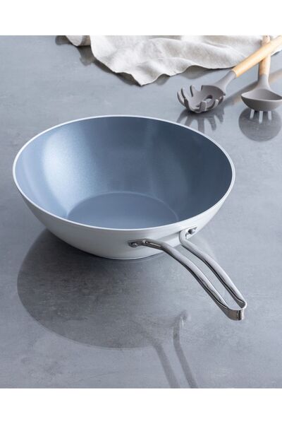 Madame Coco Nano-Keramik-Wokpfanne – Weiß/Anthrazit – 28 cm
