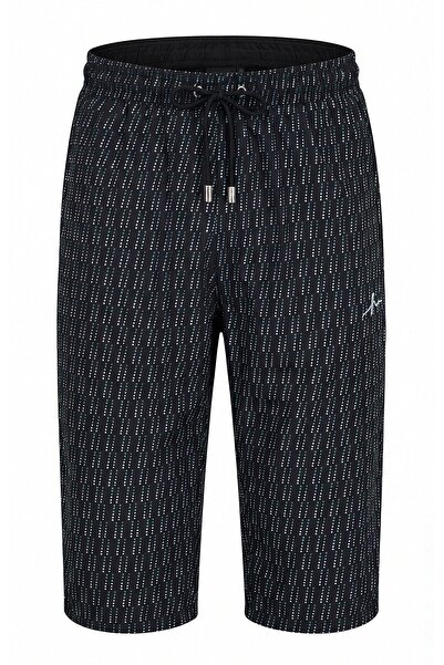 Haşema Polka Dot Patterned Black Long Men's Pool and Sea Shorts 6010