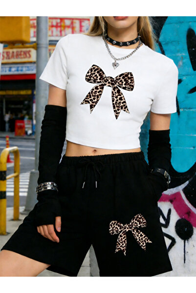 NOISSEY Summer Y2K Leopard Prints Crop Tops Pantaloni scurți Femei Set din do...