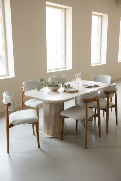 vilena Line Bohem Polo 6 Kişilik Yemek Masası Takımı – MDF Masa ve Ahşap Sand...