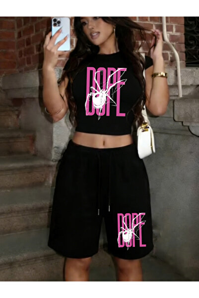 NOISSEY Dope Spider Lettered με τύπωμα Babby TeeT-Shirt Σορτς Καλοκαιρινό Σετ...