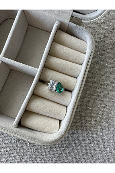 ringbox Silver Color Turquoise Two Stone Ring