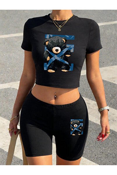 NOISSEY Sexy Bound Black Bear cu imprimeu Babby Tee tricou Pantaloni scurți F...