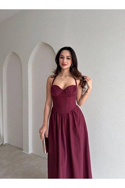 Tumtum Wear Korse Detaylı Boyundan Bağlamalı Şık Elbise