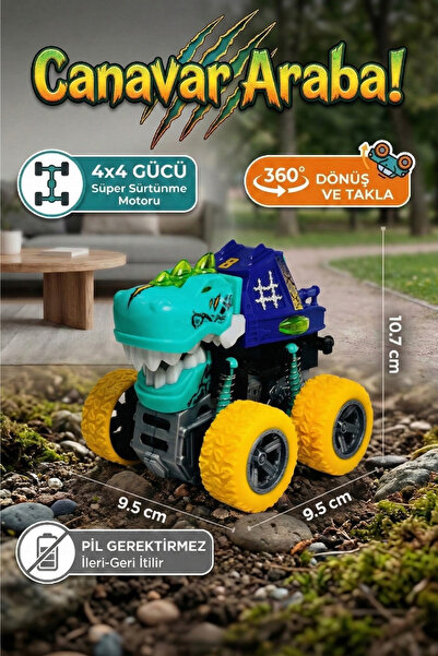 craftivio Dinozor Temalı Canavar Araba - 360 Derece Takla Atan Atalet Motorlu...