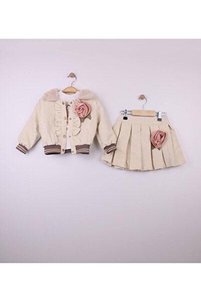 mikam Luxury Festive Girls' Rose Set 3-Piece with Jacket and Skirt