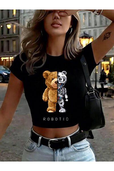 NOISSEY pluș și imprimeuri cu ursuleți robotici, tricouri scurte pentru femei...