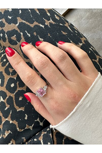 ringbox Silver Color Pink Stone Ring