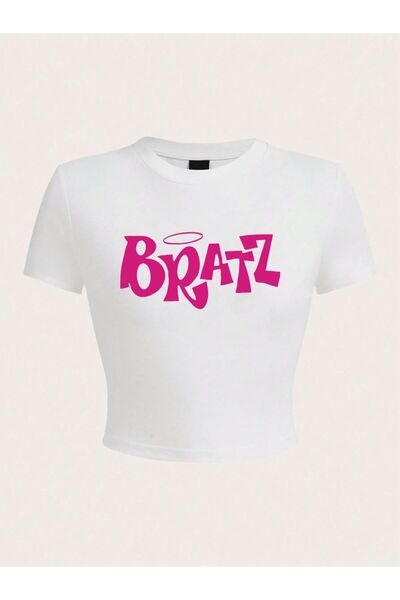 NOISSEY T-Shirt Personality Crop Y2K Pink Bratz με στάμπες γράμματα και κοντό...