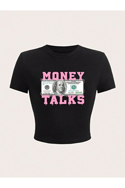 NOISSEY Money Talks Letter Print Crop T-Shirt Σέξι καλοκαιρινό γυναικείο κοντ...