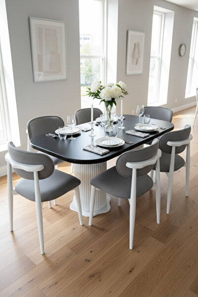 vilena Line Bohem Polo 6 Kişilik Yemek Masası Takımı – MDF Masa ve Ahşap Sand...