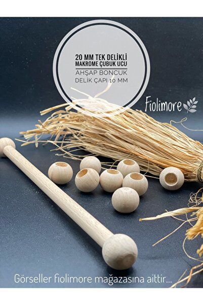 Fiolimore 6 Adet 20 mm Tek Delikli Ahşap Boncuk Makrome Çubuk Ucu Boncuğu Del...