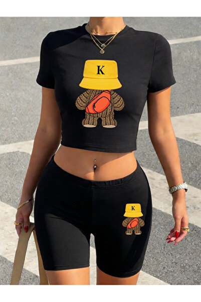 NOISSEY Sporturi de vară Set de lână piese cu imprimeuri cu ursuleți Crop tri...