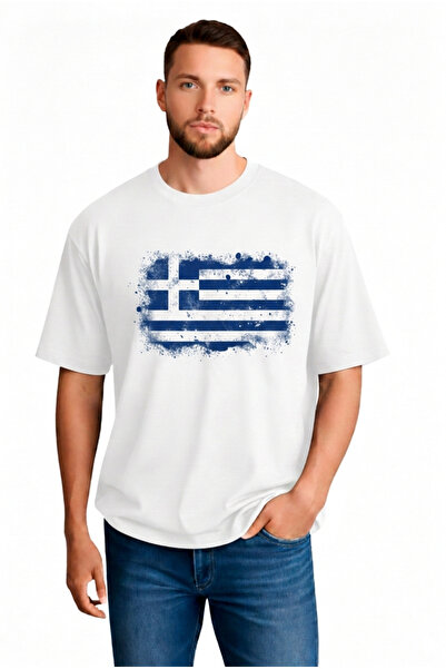sngl Ανδρικό κοντομάνικο μπλουζάκι oversized Greece Flag με τύπωμα S M L XL 2XL