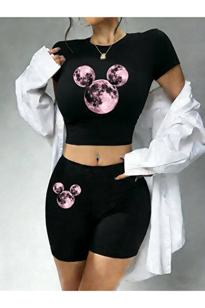 NOISSEY Summer Pink Planet cu imprimeu Babby TeeT-shirt și pantaloni scurți S...