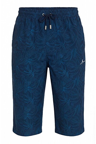 Haşema Çizgi Patterned Navy Blue Long Men's Pool and Sea Shorts 6012