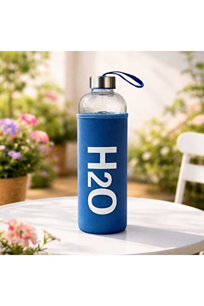 MATMEL H2O Glass Flask with Case - Transparent / Blue - 1 Lt