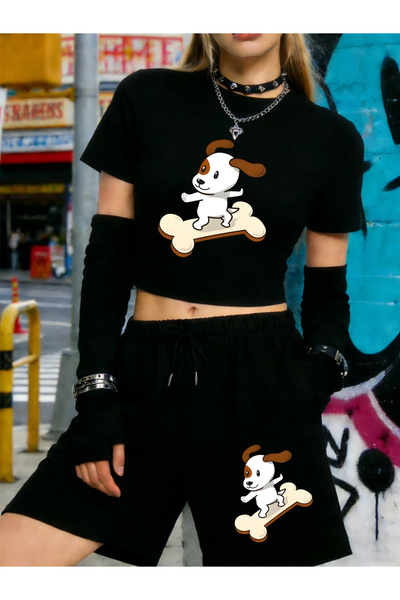 NOISSEY Hot Sweet Cartoon Dog cu imprimeu Babby TeeT-shirt Pantaloni scurți C...