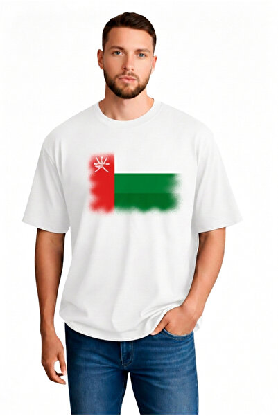 sngl Tricou cu mânecă scurtă pentru bărbați supradimensionat Oman Flag cu imp...