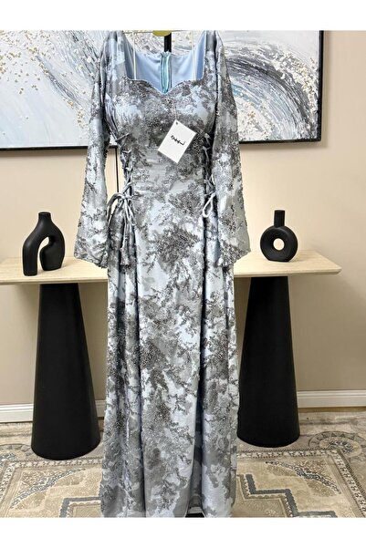 NUHAIRa Sky blue embroidered evening dress