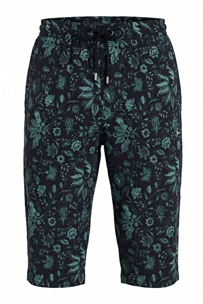 Haşema Floral Patterned Black Long Men's Pool and Sea Shorts 6002
