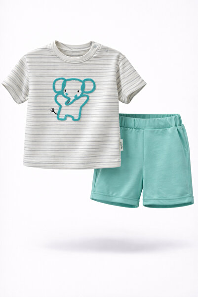 Pufiko Kids Fil Patterned Blue Shorts Baby Boy Set