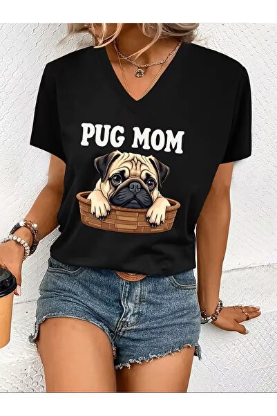 H&GHAMLEGİYİM με τύπωμα Μπλουζάκι. Κοντομάνικο μπλουζάκι με λαιμόκοψη V για κ...